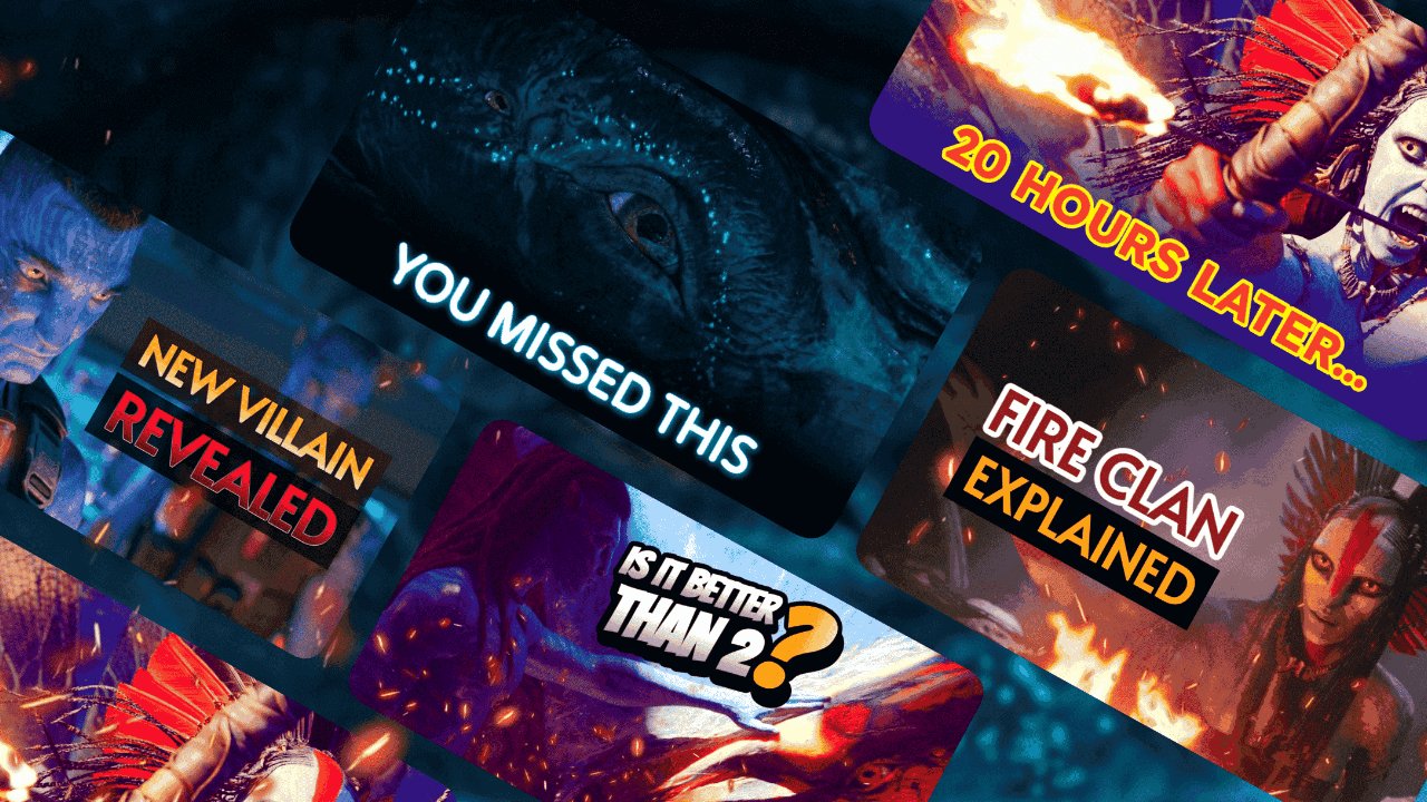 Fire and Ash featuring a dramatic volcanic landscape of Pandora with glowing embers, floating ash, and a silhouette of a Na'vi warrior from the Mangkwan clan against a fiery sunset.