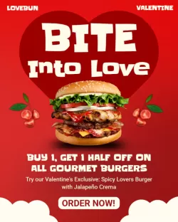 Valentine's Day Burger Promo Template - BOGO Gourmet Food Ad